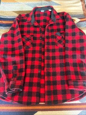 Red & Black Buffalo Plaid Button-Up Shirt Jacket